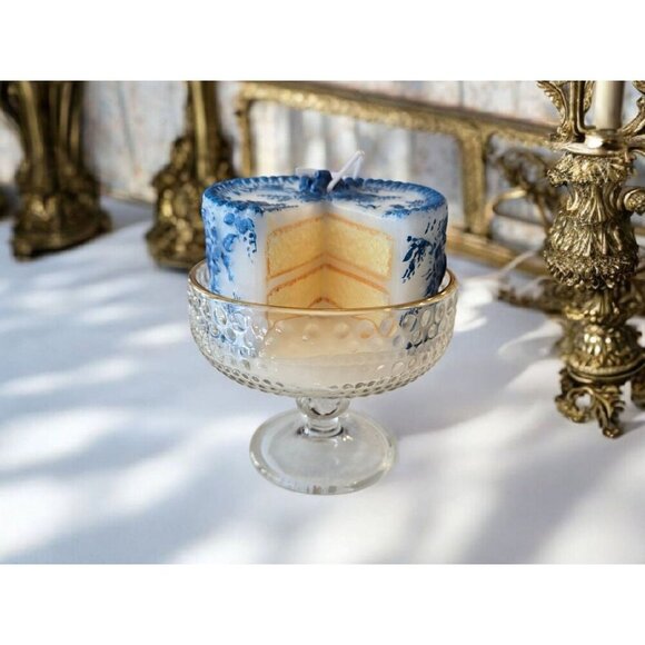 New Laura Ashley Blue White Toile Chic Decorative Floral Cake Scented Candle - Picture 1 of 3